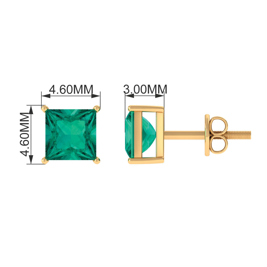 Princess Cut Natural Emerald Simple Solitaire Stud Earrings Emerald - ( AAA ) - Quality - Rosec Jewels