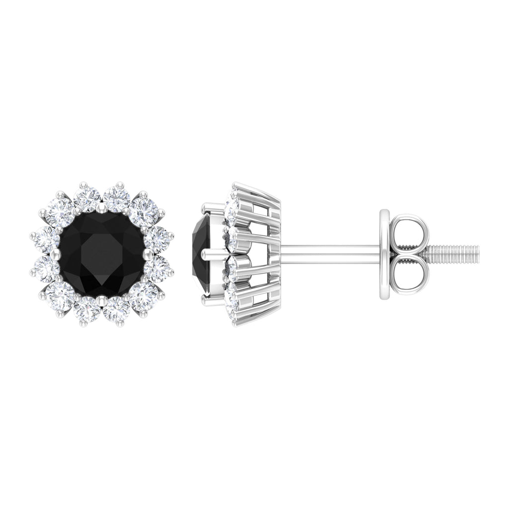 1 CT Classic Black Spinel and Diamond Halo Stud Earrings Black Spinel - ( AAA ) - Quality - Rosec Jewels