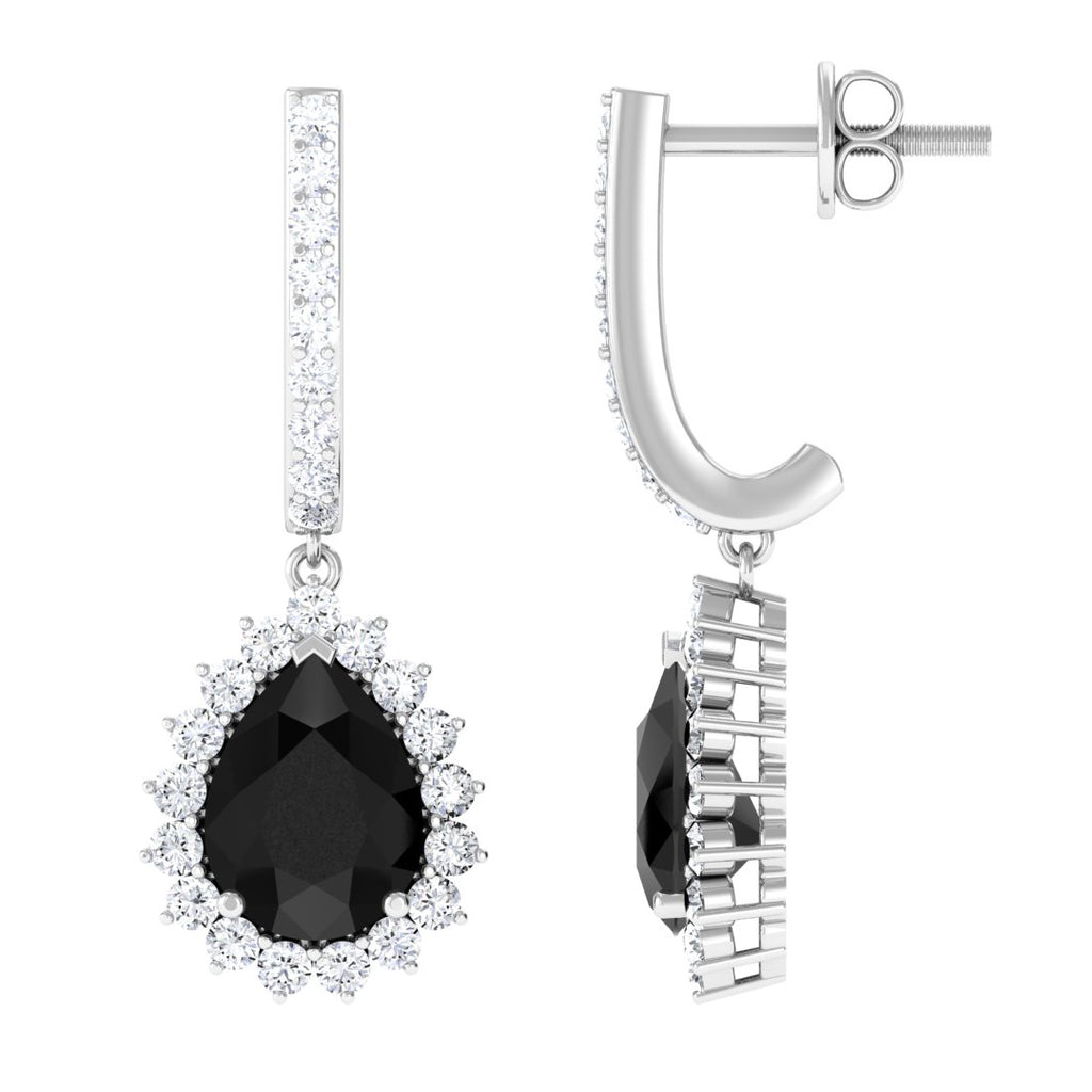 3.25 CT Black Onyx and Moissanite Bridal Teardrop Earrings Black Onyx - ( AAA ) - Quality - Rosec Jewels