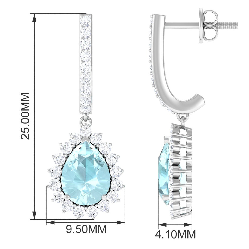 3.25 CT Sky Blue Topaz Teardrop Hoop Earrings with Moissanite Sky Blue Topaz - ( AAA ) - Quality - Rosec Jewels