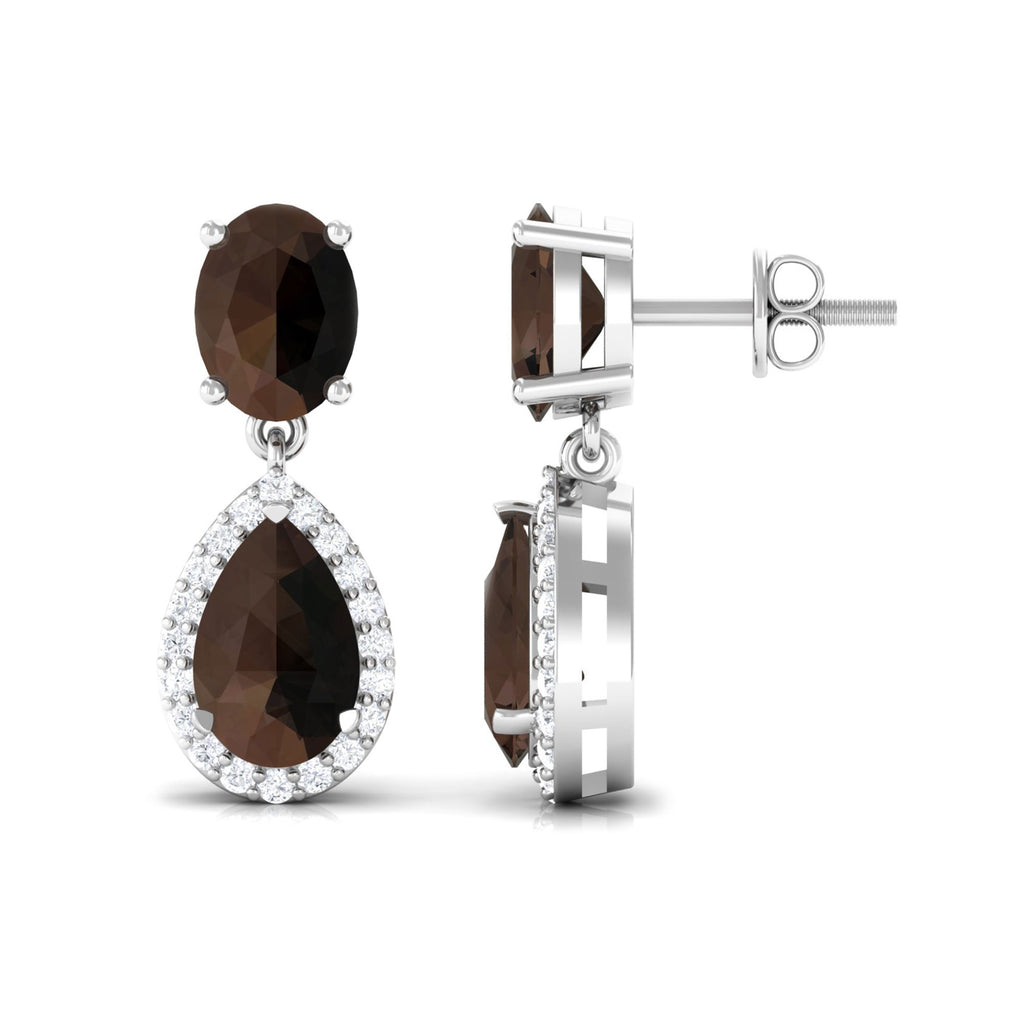 4.25 CT Smoky Quartz and Diamond Dangle Drop Earrings Smoky Quartz - ( AAA ) - Quality - Rosec Jewels