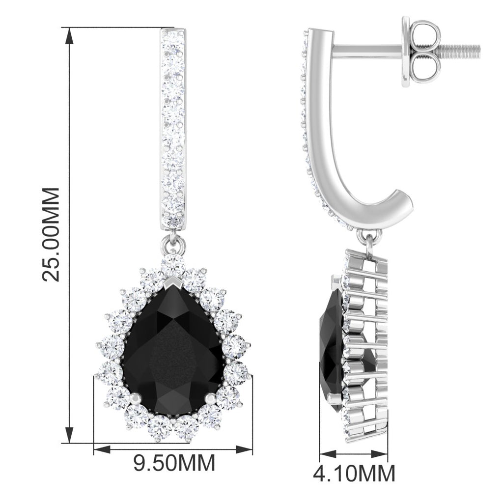 3 CT Pear Created Black Diamond Teardrop Hoop Earrings with Moissanite Lab Created Black Diamond - ( AAAA ) - Quality - Rosec Jewels
