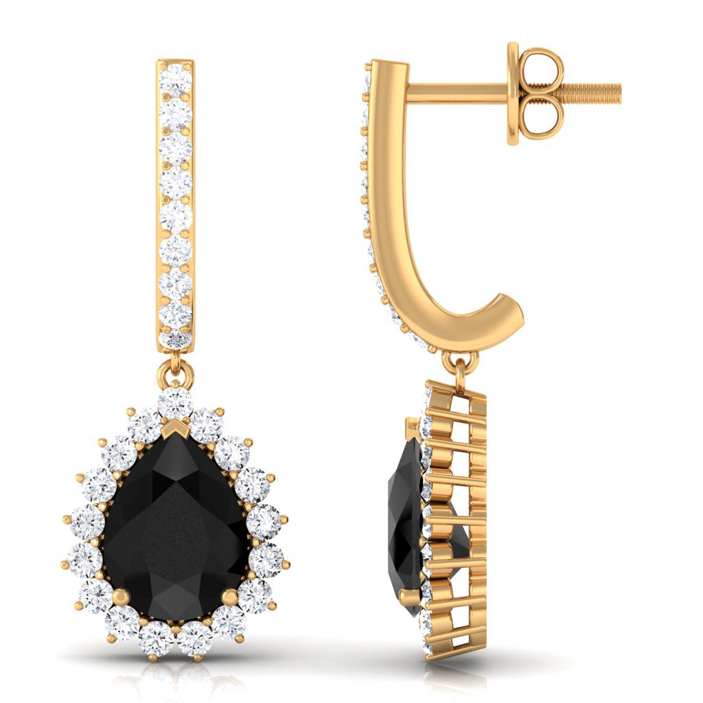 3 CT Pear Created Black Diamond Teardrop Hoop Earrings with Moissanite Lab Created Black Diamond - ( AAAA ) - Quality - Rosec Jewels