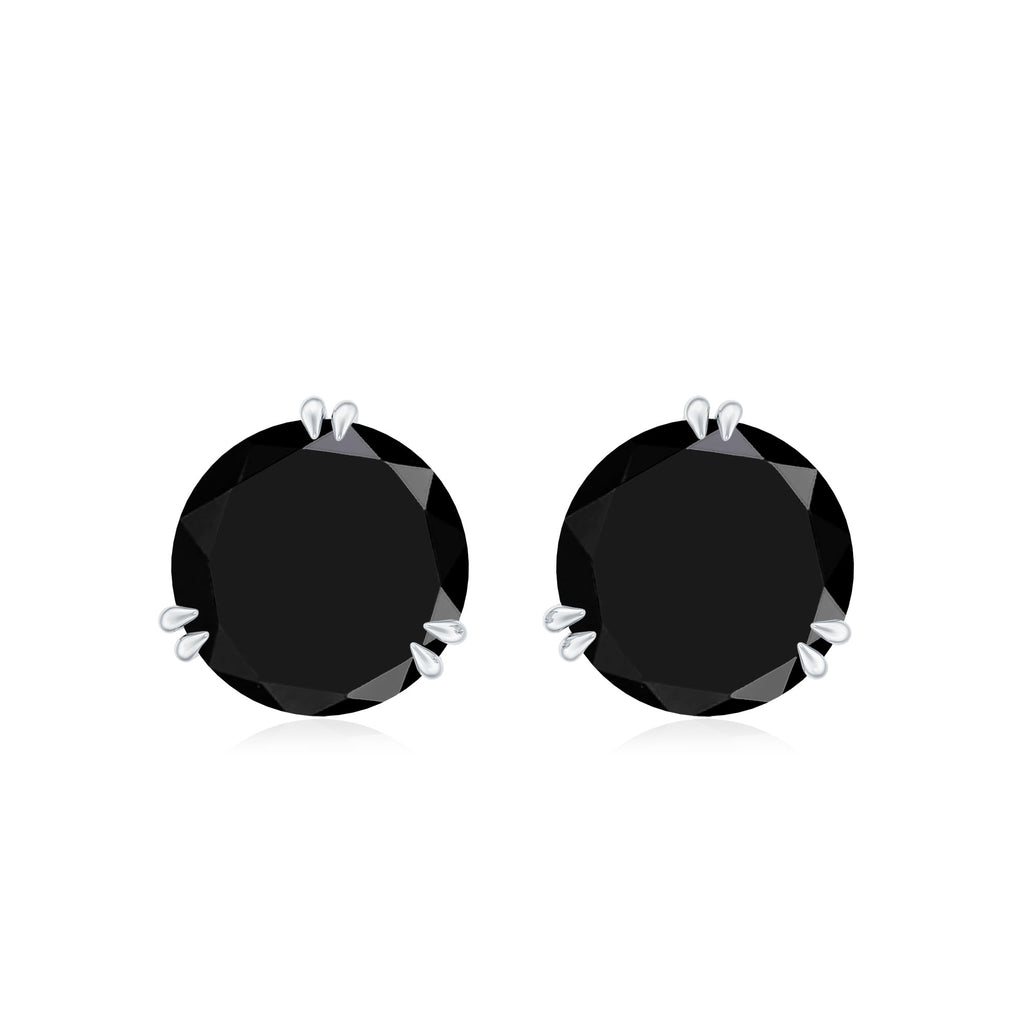 8 MM Black Onyx Solitaire Stud Earrings in Double Prong Setting Black Onyx - ( AAA ) - Quality - Rosec Jewels