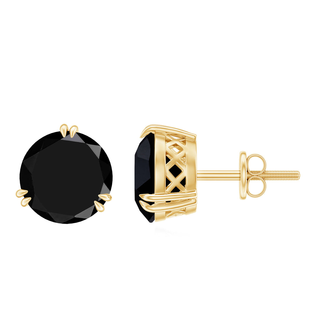 8 MM Black Onyx Solitaire Stud Earrings in Double Prong Setting Black Onyx - ( AAA ) - Quality - Rosec Jewels