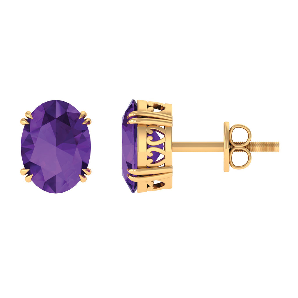 6X8 MM Oval Cut Amethyst Solitaire Stud Earrings in Double Prong Setting Amethyst - ( AAA ) - Quality - Rosec Jewels