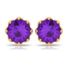 7 MM Decorative Amethyst Solitaire Stud Earrings Amethyst - ( AAA ) - Quality - Rosec Jewels