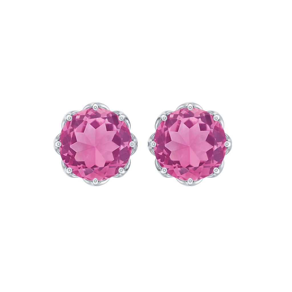 6 MM Decorative Pink Tourmaline Solitaire Stud Earrings Pink Tourmaline - ( AAA ) - Quality - Rosec Jewels