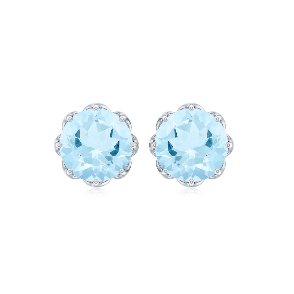 6 MM Decorative Aquamarine Solitaire Stud Earrings Aquamarine - ( AAA ) - Quality - Rosec Jewels