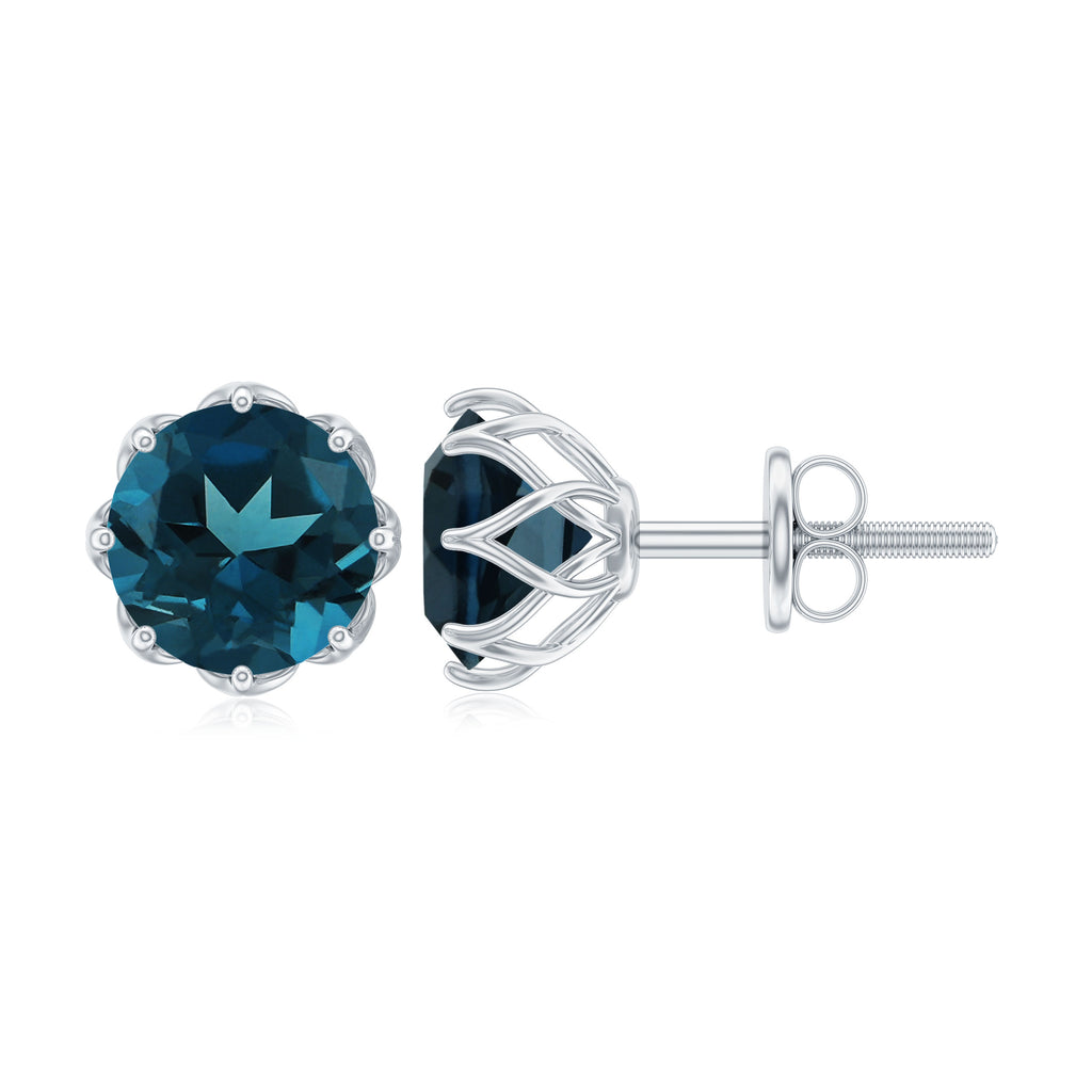 7 MM Decorative London Blue Topaz Solitaire Stud Earrings London Blue Topaz - ( AAA ) - Quality - Rosec Jewels