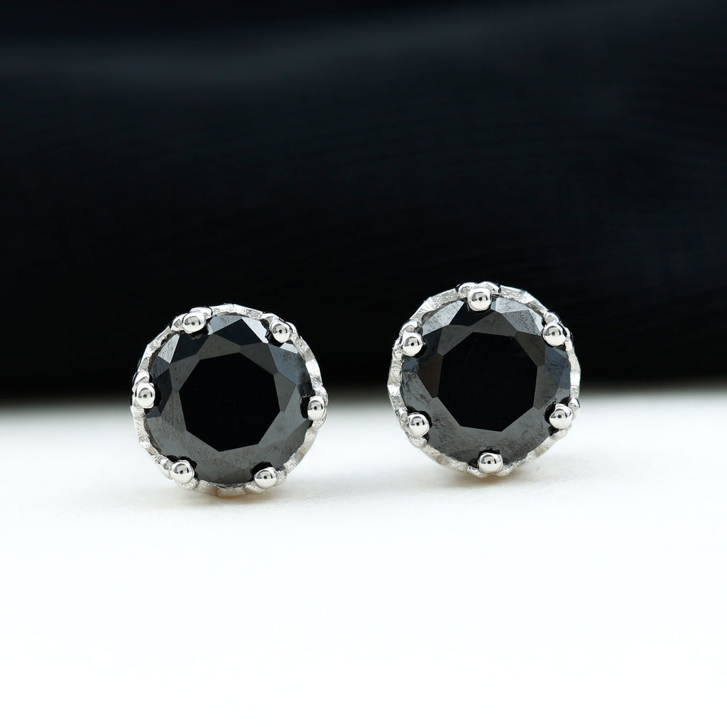 6 MM Black Onyx Solitaire Crown Stud Earrings Black Onyx - ( AAA ) - Quality - Rosec Jewels