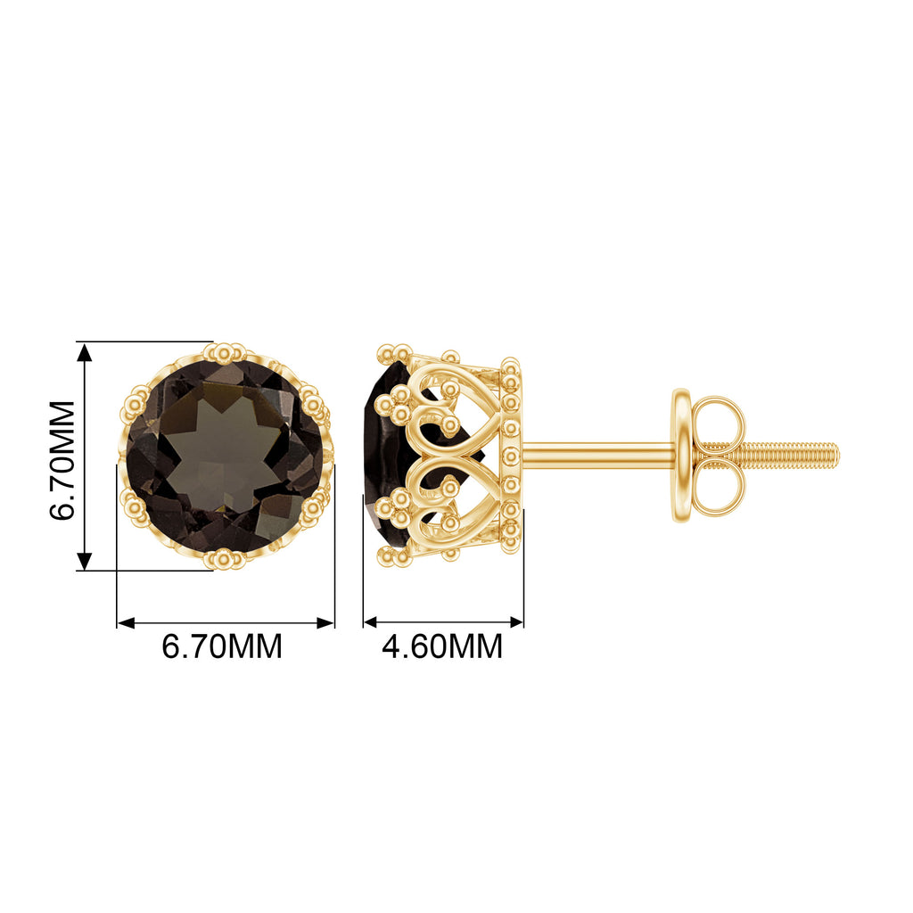 6 MM Smoky Quartz Solitaire Crown Stud Earrings Smoky Quartz - ( AAA ) - Quality - Rosec Jewels