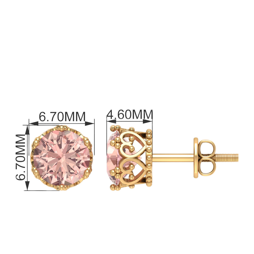 6 MM Crown Set Morganite Solitaire Stud Earrings Morganite - ( AAA ) - Quality - Rosec Jewels