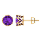 7 MM Round Cut Real Amethyst Solitaire Crown Stud Earrings Amethyst - ( AAA ) - Quality - Rosec Jewels
