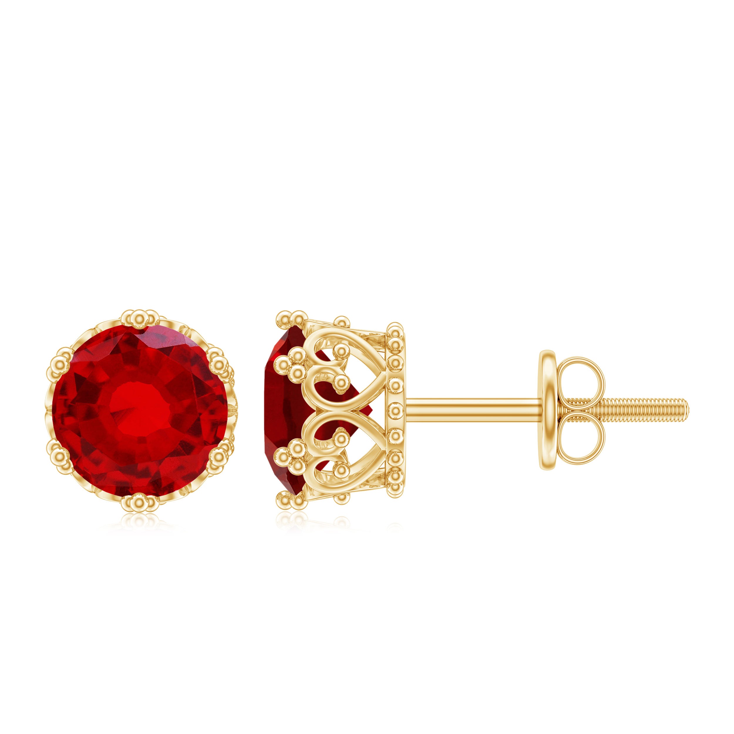 2 CT Lab Created Ruby Solitaire Stud Earring in Crown Setting Lab Created Ruby - ( AAAA ) - Quality - Rosec Jewels