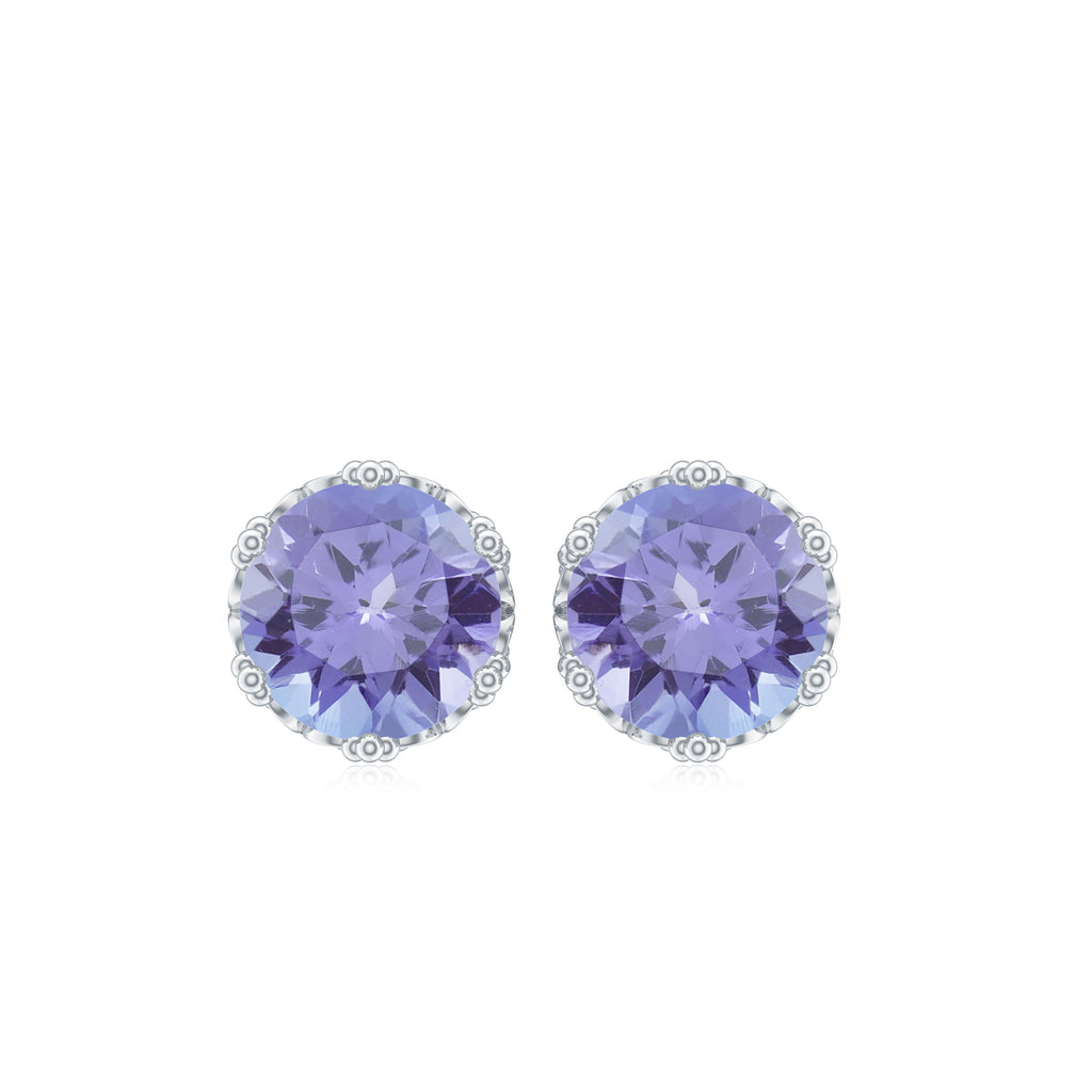 6 MM Tanzanite Solitaire Crown Stud Earrings Tanzanite - ( AAA ) - Quality - Rosec Jewels