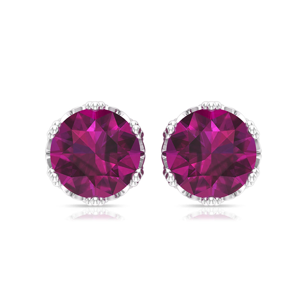 6 MM Rhodolite Solitaire Crown Stud Earrings Rhodolite - ( AAA ) - Quality - Rosec Jewels