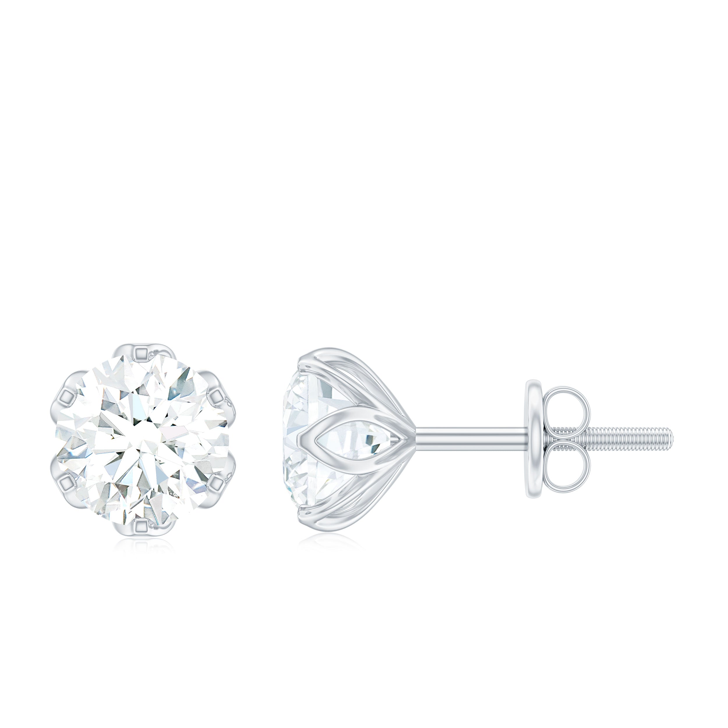 Moissanite Solitaire Stud Earrings in Lotus Basket Setting Moissanite - ( D-VS1 ) - Color and Clarity - Rosec Jewels