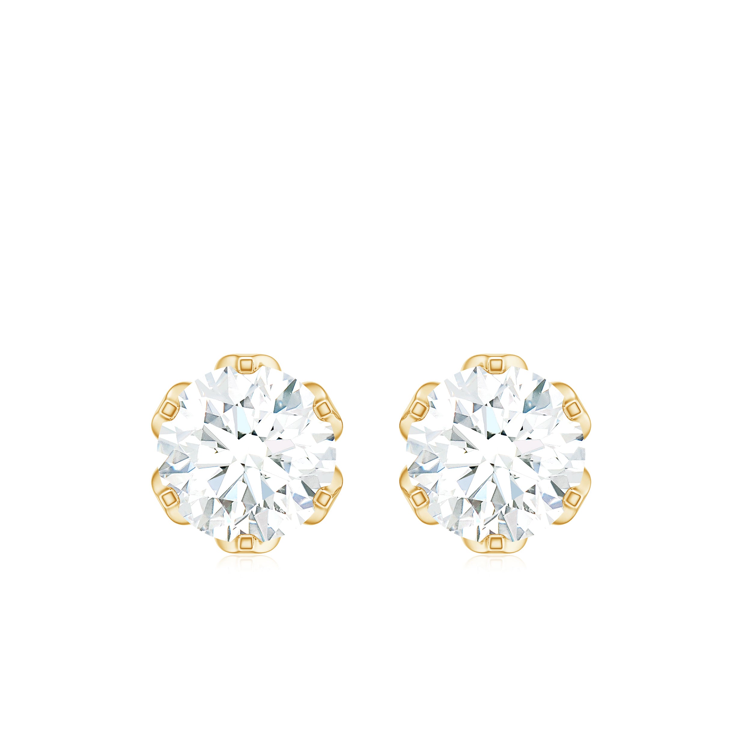 Moissanite Solitaire Stud Earrings in Lotus Basket Setting Moissanite - ( D-VS1 ) - Color and Clarity - Rosec Jewels