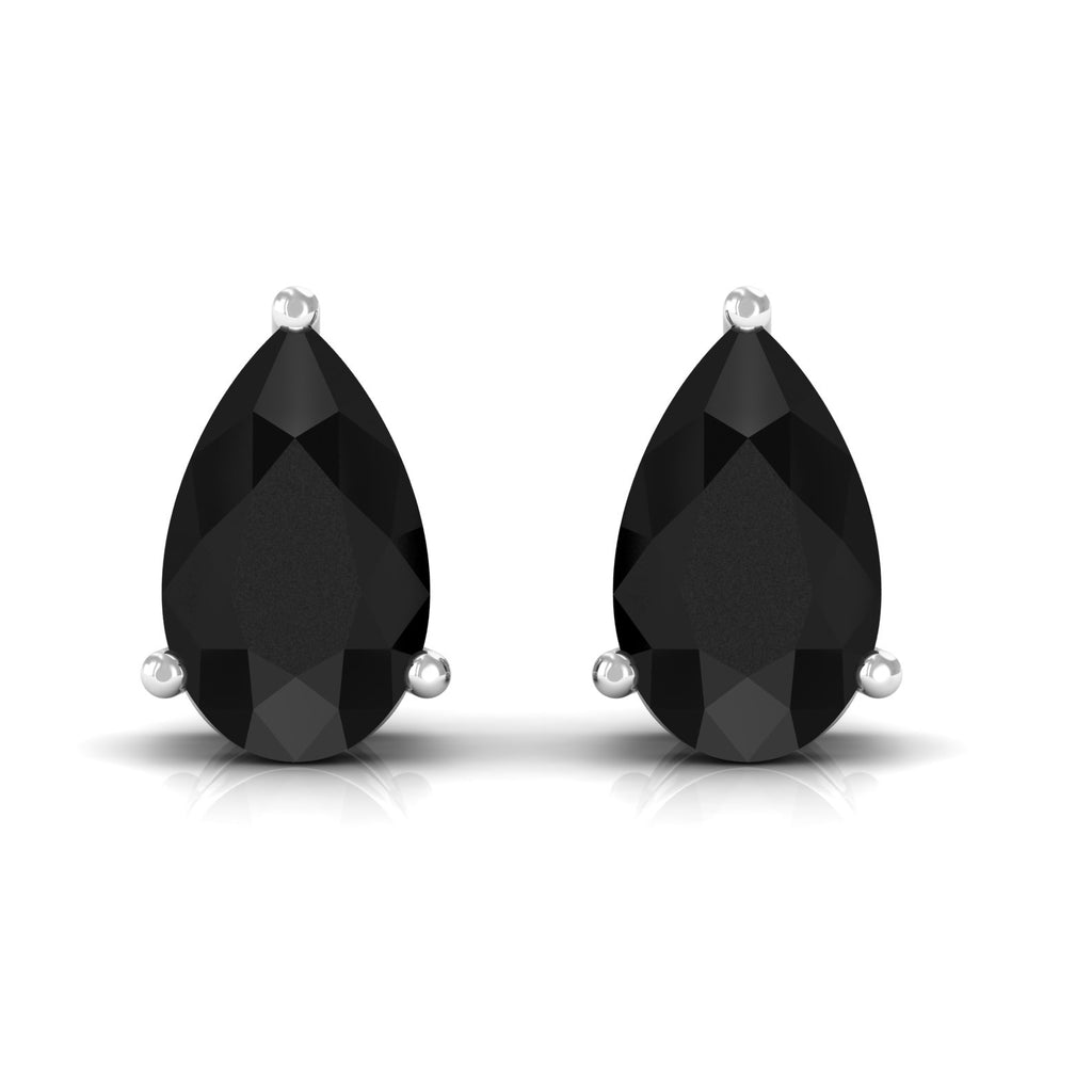 Pear Shape Black Onyx Simple Solitaire Stud Earrings Black Onyx - ( AAA ) - Quality - Rosec Jewels