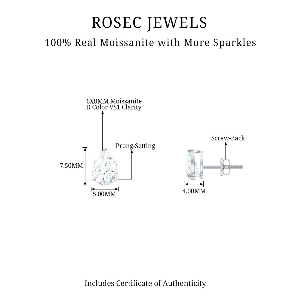 2.50 CT Pear Cut Moissanite Stud Earrings Moissanite - ( D-VS1 ) - Color and Clarity - Rosec Jewels