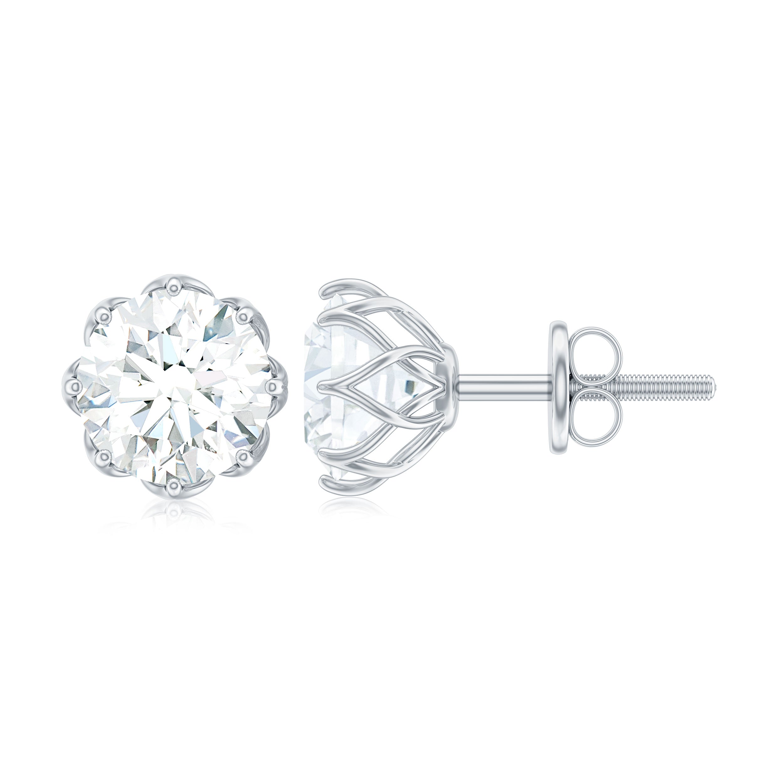 2 CT Certified Moissanite Solitaire Stud Earrings in Gold Moissanite - ( D-VS1 ) - Color and Clarity - Rosec Jewels