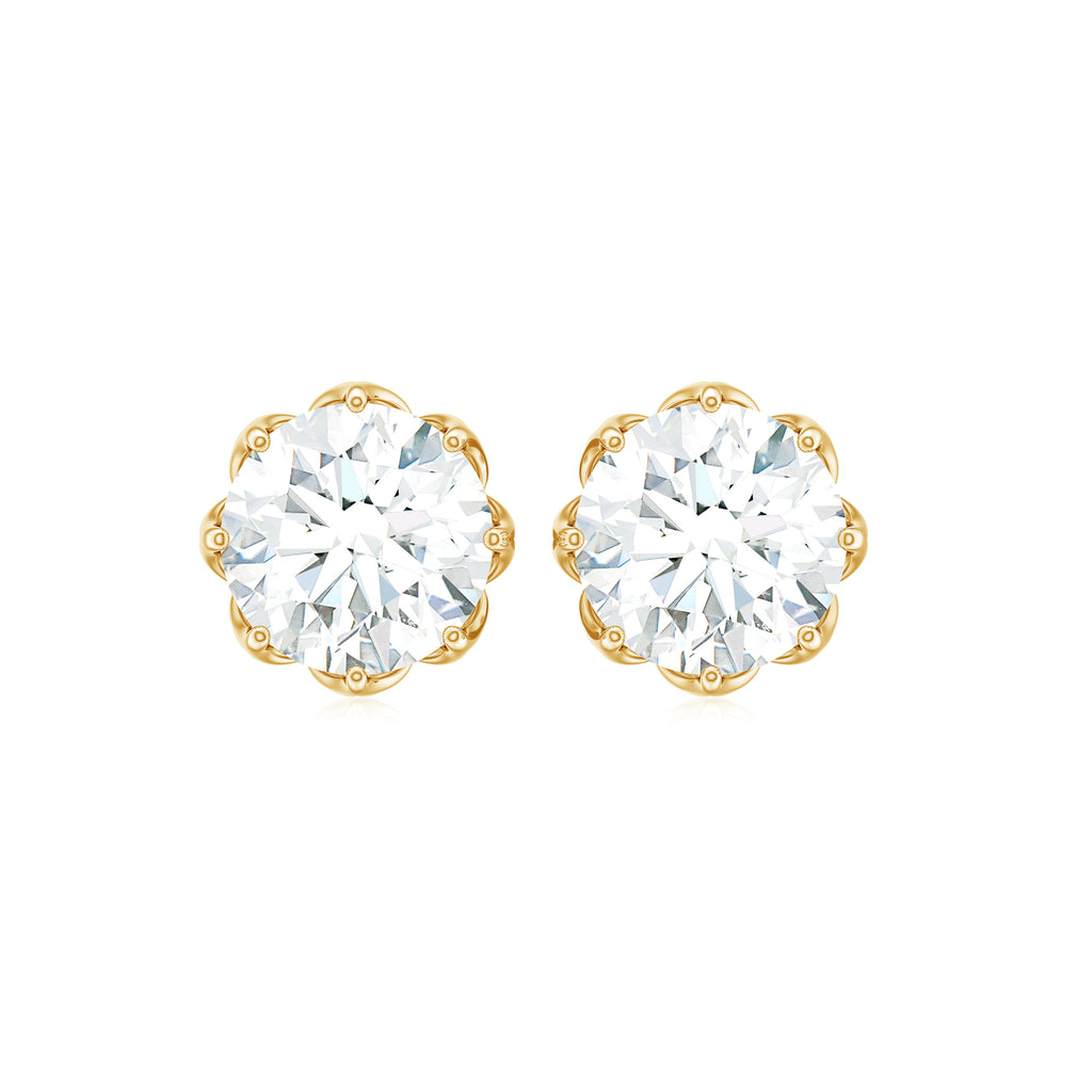 2 CT Certified Moissanite Solitaire Stud Earrings in Gold Moissanite - ( D-VS1 ) - Color and Clarity - Rosec Jewels