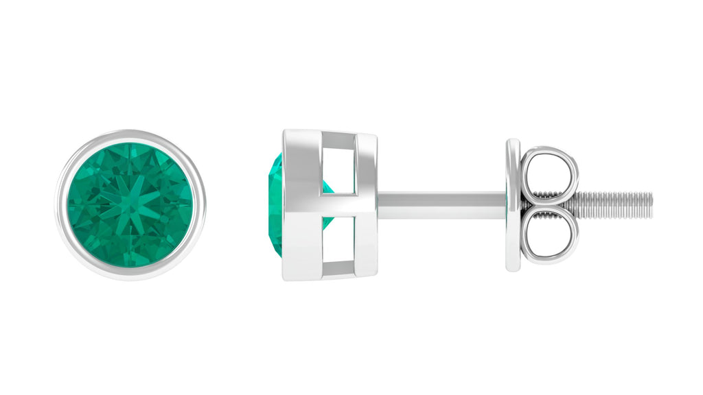 Bezel Set Emerald Solitaire Stud Earrings Emerald - ( AAA ) - Quality - Rosec Jewels