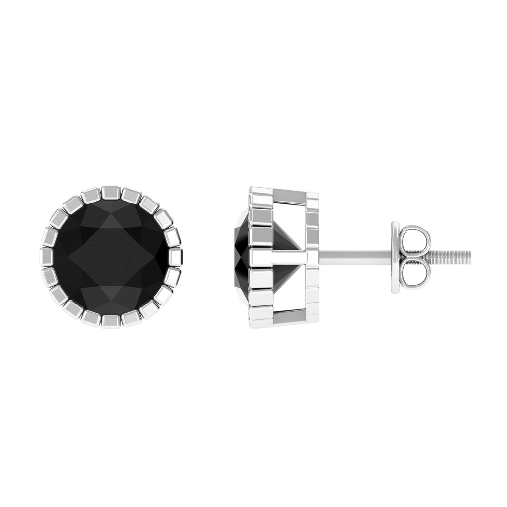 7 MM Bezel Set Black Spinel Solitaire Stud Earrings with Milgrain Details Black Spinel - ( AAA ) - Quality - Rosec Jewels