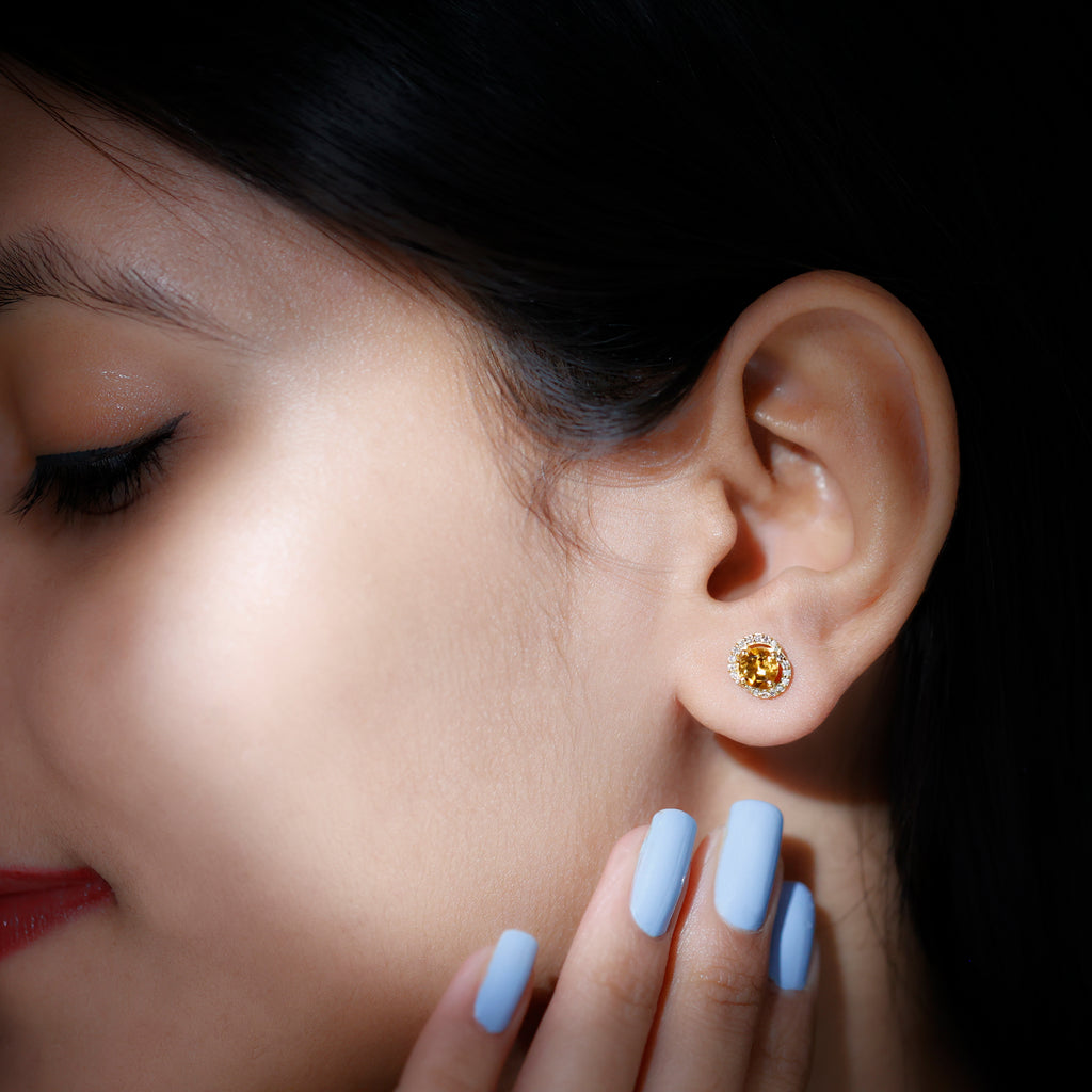 3/4 CT Minimal Citrine and Diamond Stud Earrings Citrine - ( AAA ) - Quality - Rosec Jewels