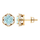 Sky Blue Topaz Flower Stud Earrings with Diamond Sky Blue Topaz - ( AAA ) - Quality - Rosec Jewels