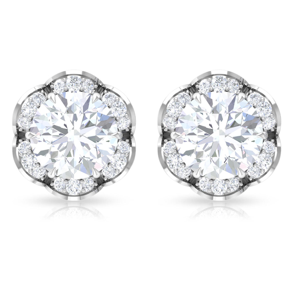 2.25 CT Round Shape Moissanite Floral Stud Earrings Moissanite - ( D-VS1 ) - Color and Clarity - Rosec Jewels