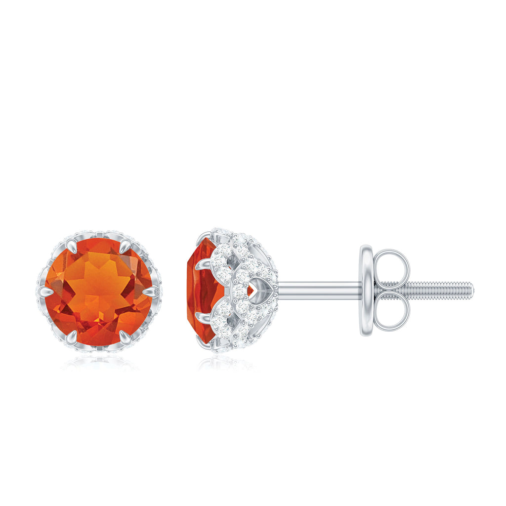 1.25 CT Claw Set Fire Opal Solitaire and Diamond Stud Earrings Fire Opal - ( AAA ) - Quality - Rosec Jewels