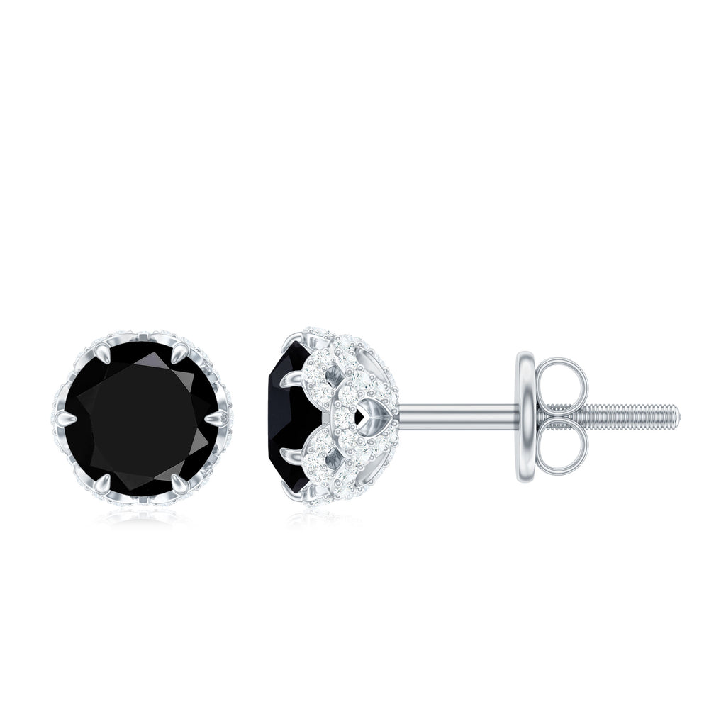 2 CT Claw Set Created Black Diamond Solitaire and Diamond Stud Earrings Lab Created Black Diamond - ( AAAA ) - Quality - Rosec Jewels