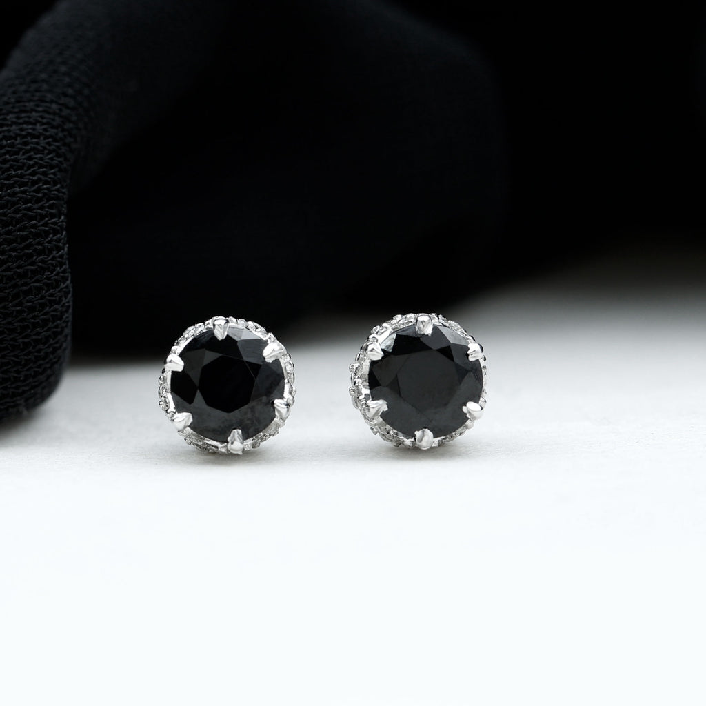 2 CT Claw Set Created Black Diamond Solitaire and Diamond Stud Earrings Lab Created Black Diamond - ( AAAA ) - Quality - Rosec Jewels