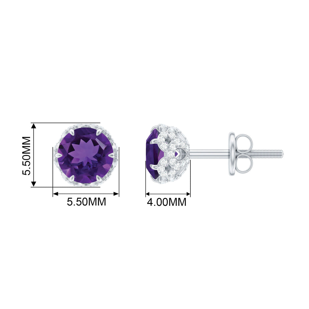 1.25 CT Claw Set Amethyst Solitaire and Diamond Stud Earrings Amethyst - ( AAA ) - Quality - Rosec Jewels