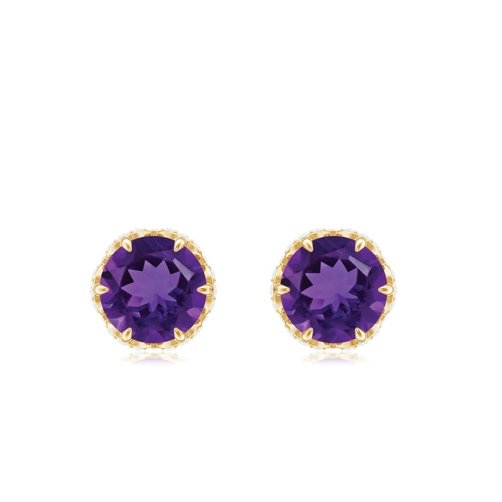 1.25 CT Claw Set Amethyst Solitaire and Diamond Stud Earrings Amethyst - ( AAA ) - Quality - Rosec Jewels