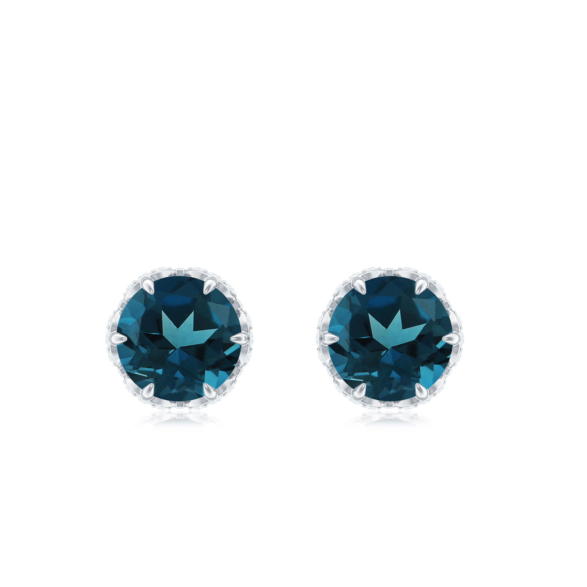 1.5 CT London Blue Topaz Solitaire Stud Earrings with Diamond Accent London Blue Topaz - ( AAA ) - Quality - Rosec Jewels