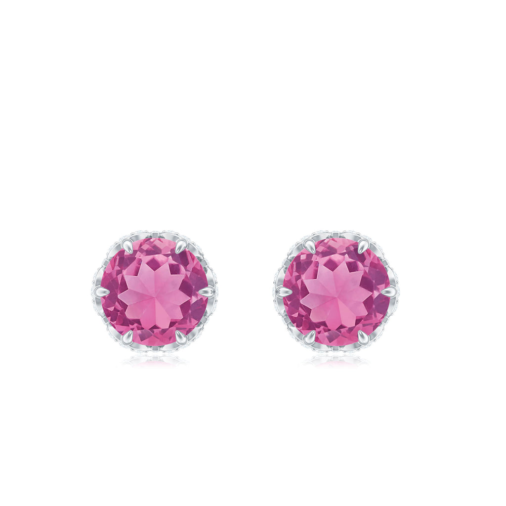 1.25 CT Claw Set Pink Tourmaline Solitaire and Diamond Stud Earrings Pink Tourmaline - ( AAA ) - Quality - Rosec Jewels