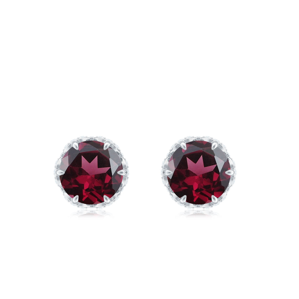 1.50 CT Claw Set Rhodolite Solitaire and Diamond Stud Earrings Rhodolite - ( AAA ) - Quality - Rosec Jewels