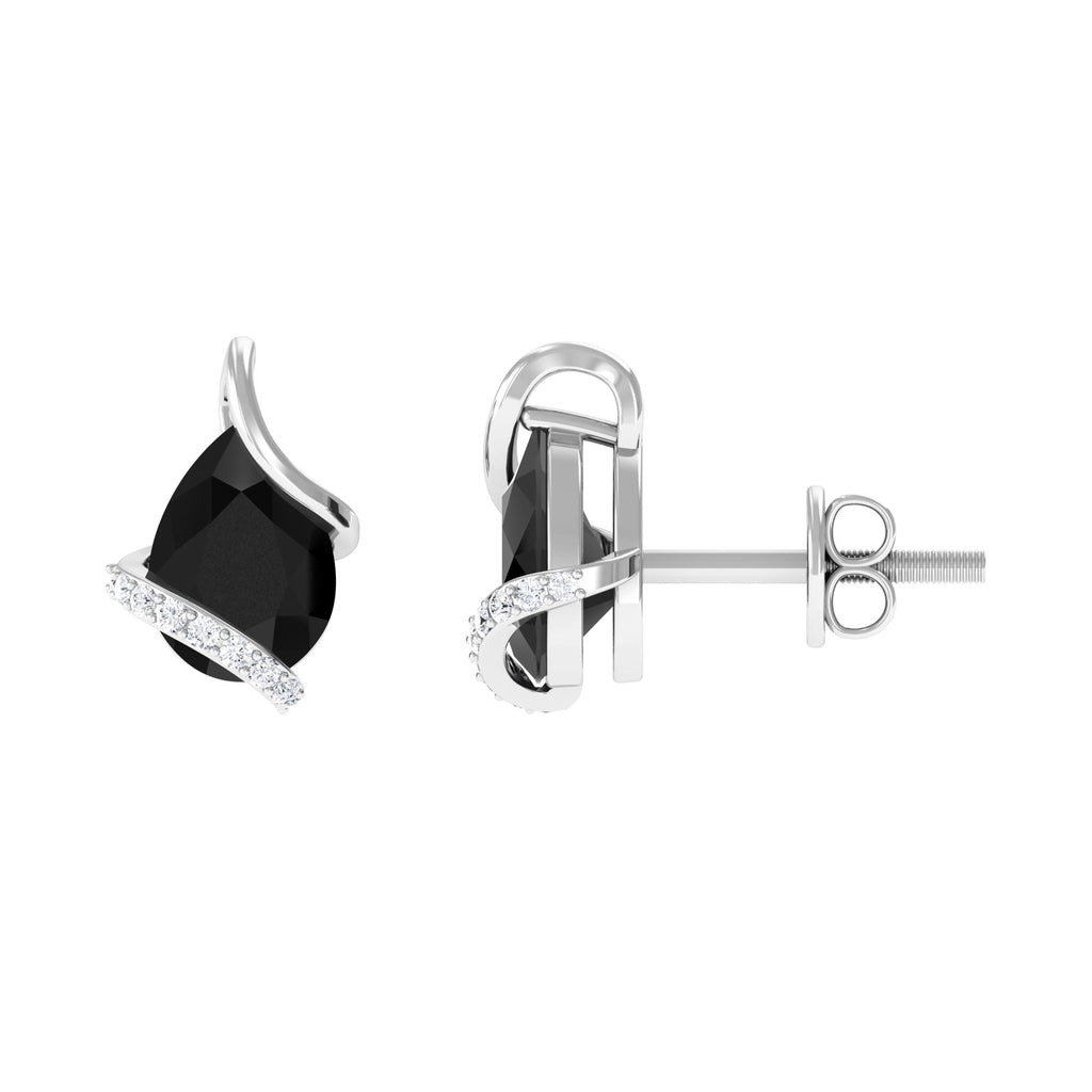 1.25 CT Natural Black Spinel Teardrop Stud Earrings with Diamond Black Spinel - ( AAA ) - Quality - Rosec Jewels