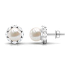 Freshwater Pearl Stud Earrings with Diamond Halo Freshwater Pearl - ( AAA ) - Quality - Rosec Jewels