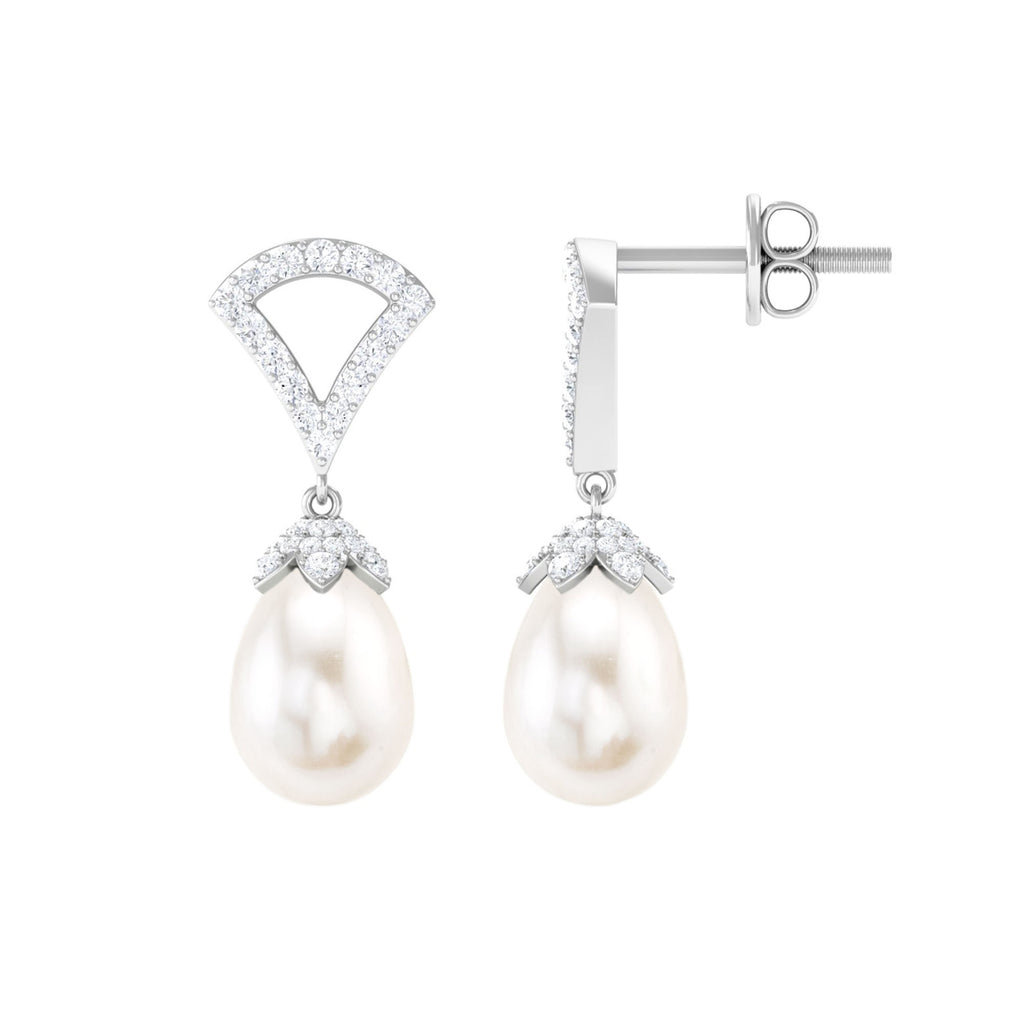 Contemporary Diamond and Freshwater Drop Earrings Freshwater Pearl - ( AAA ) - Quality - Rosec Jewels
