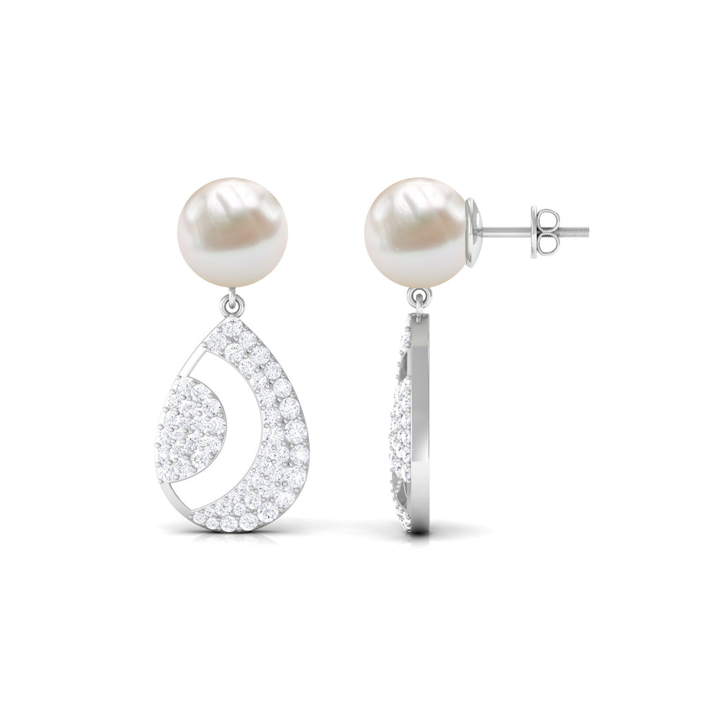 Natural Freshwater Pearl and Moissanite Drop Earrings Freshwater Pearl - ( AAA ) - Quality - Rosec Jewels