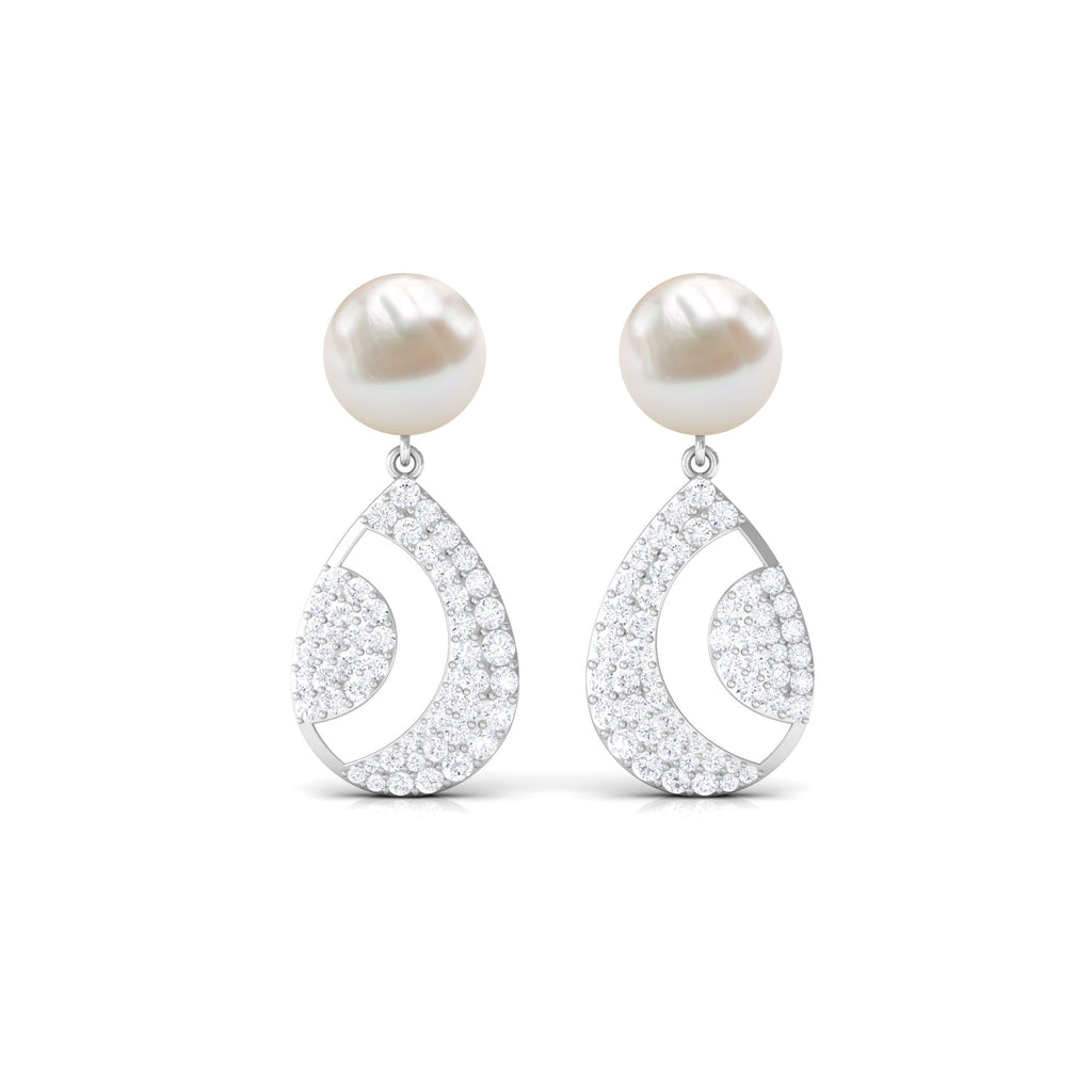 Natural Freshwater Pearl and Moissanite Drop Earrings Freshwater Pearl - ( AAA ) - Quality - Rosec Jewels
