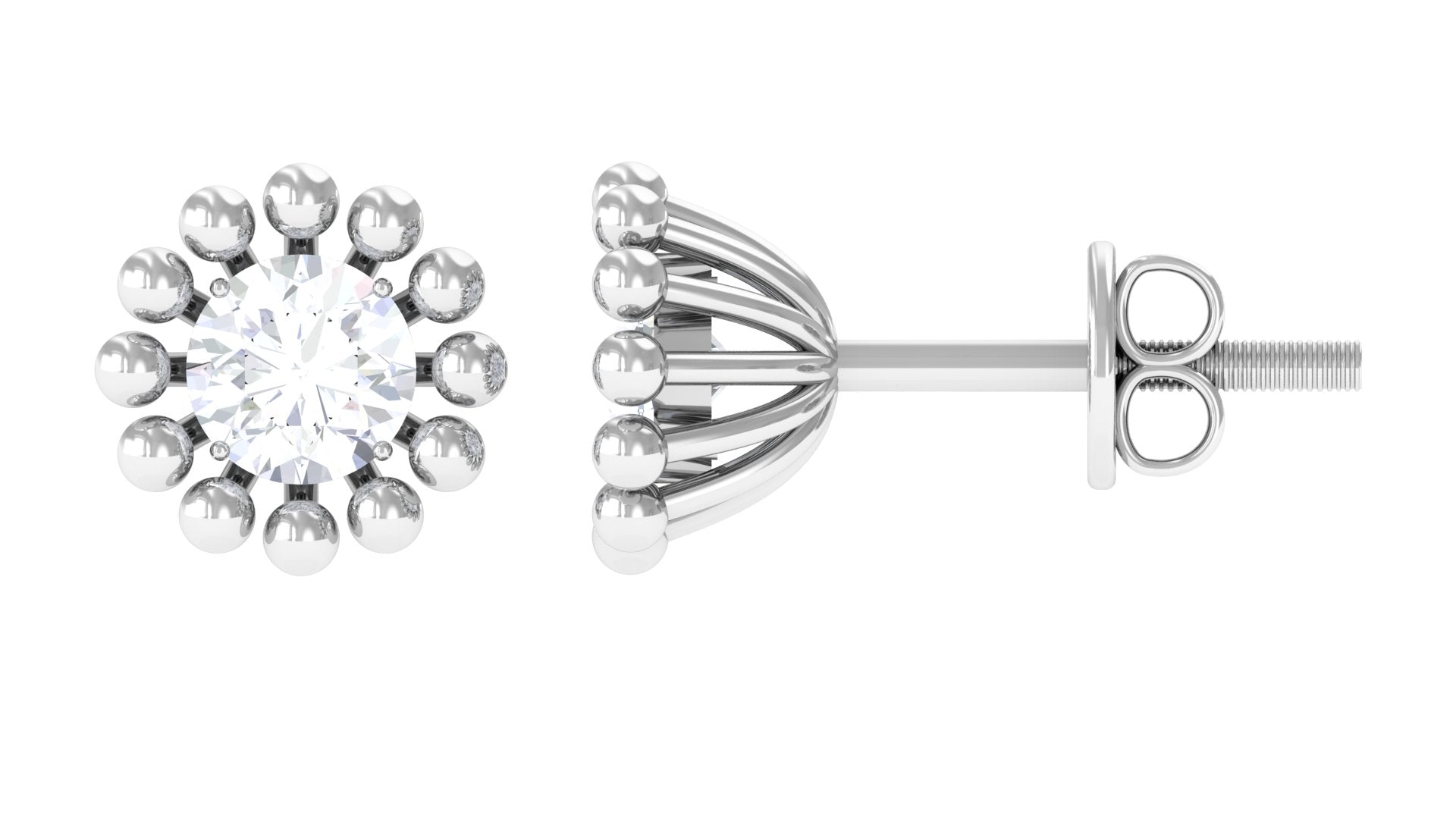 Beaded Diamond Solitaire Stud Earrings for Women Diamond - ( HI-SI ) - Color and Clarity - Rosec Jewels