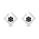 1/4 CT Created Black Diamond and Diamond Floral Stud Earrings Lab Created Black Diamond - ( AAAA ) - Quality - Rosec Jewels
