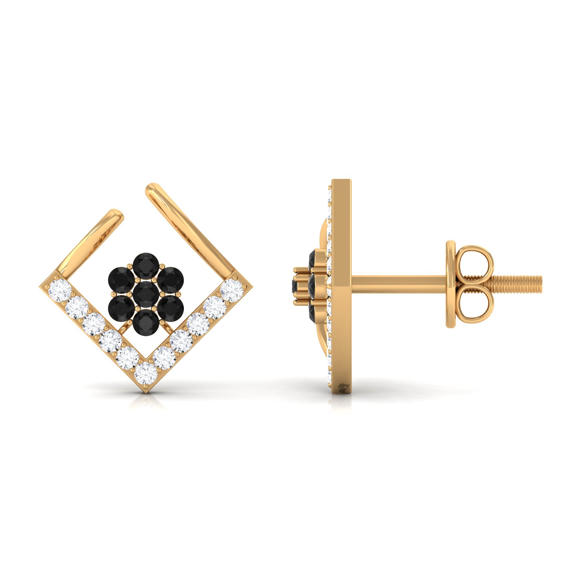 1/4 CT Created Black Diamond and Diamond Floral Stud Earrings Lab Created Black Diamond - ( AAAA ) - Quality - Rosec Jewels
