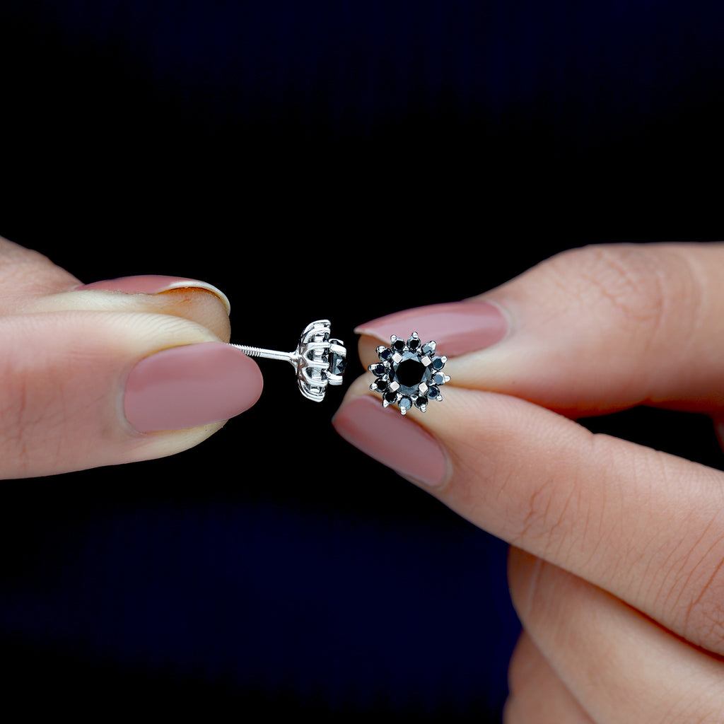 1.50 CT Black Diamond Floral Stud Earrings Black Diamond - ( AAA ) - Quality - Rosec Jewels