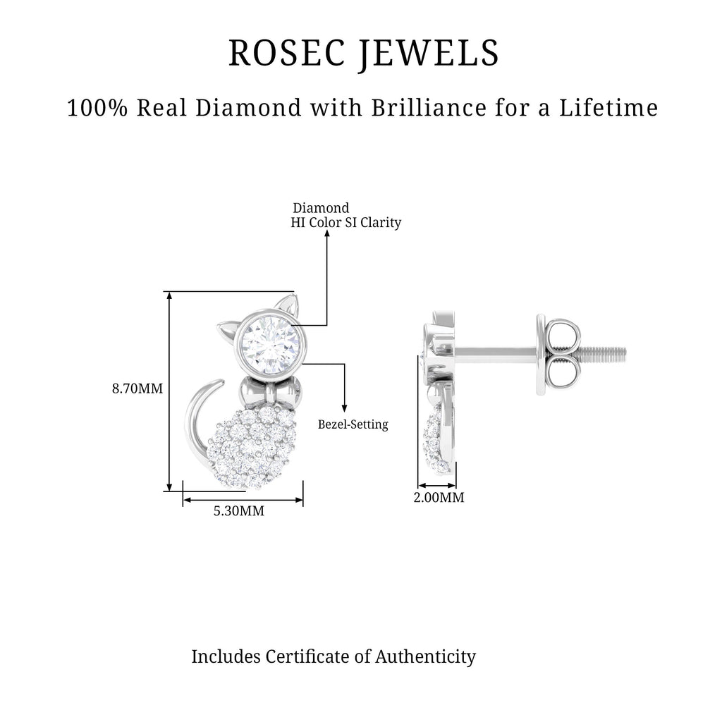 1/4 CT Diamond Cat Stud Earrings in Gold Diamond - ( HI-SI ) - Color and Clarity - Rosec Jewels